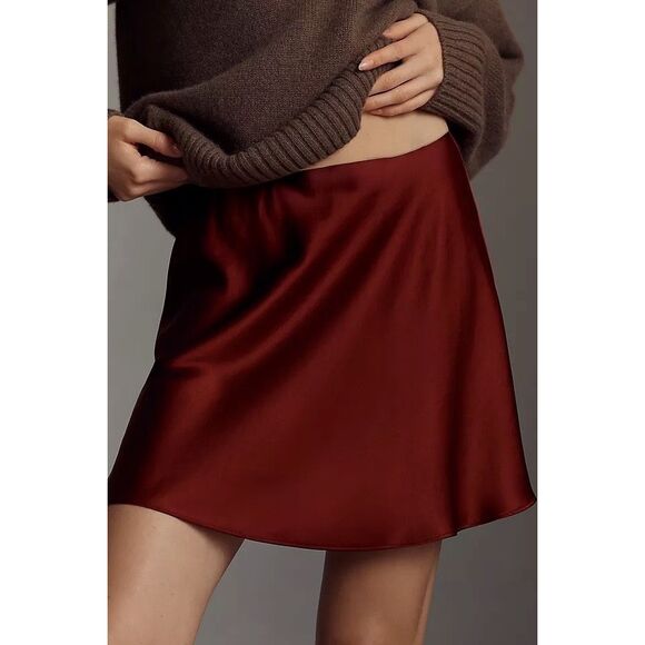 NWT Rumored Kerrigan Silhouette Satin Slip Mini Skirt Merlot Sz 6 $88 - Picture 1 of 11